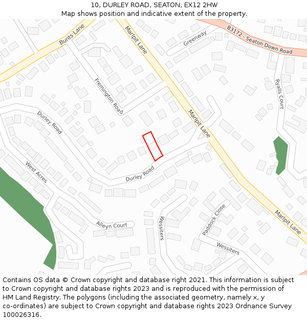 10, DURLEY ROAD, SEATON, EX12 2HW: Location map and indicative extent of plot