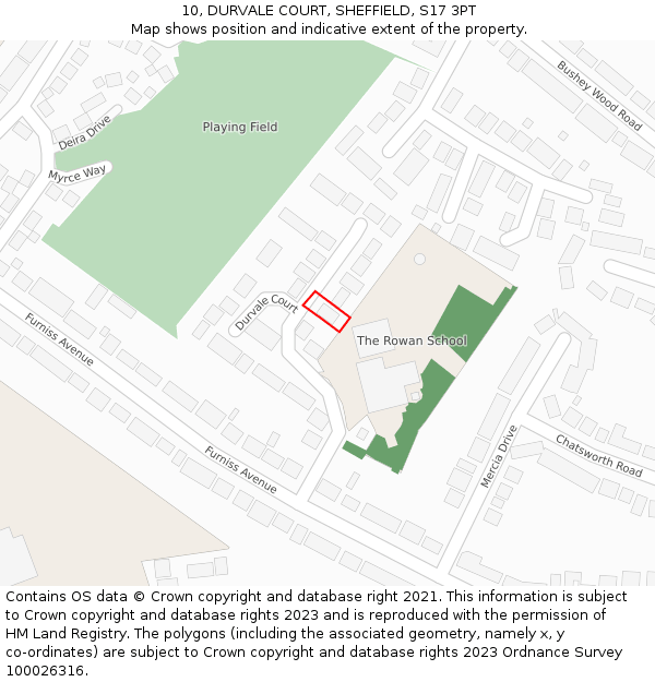 10, DURVALE COURT, SHEFFIELD, S17 3PT: Location map and indicative extent of plot