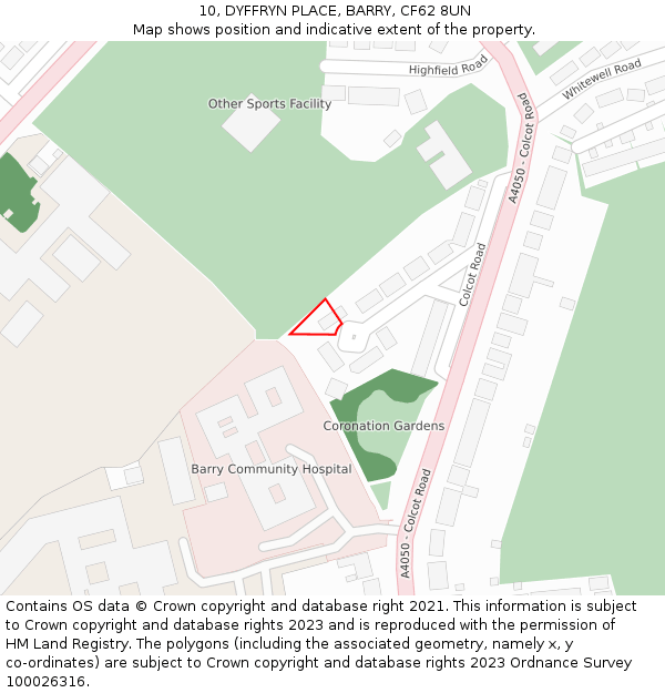 10, DYFFRYN PLACE, BARRY, CF62 8UN: Location map and indicative extent of plot