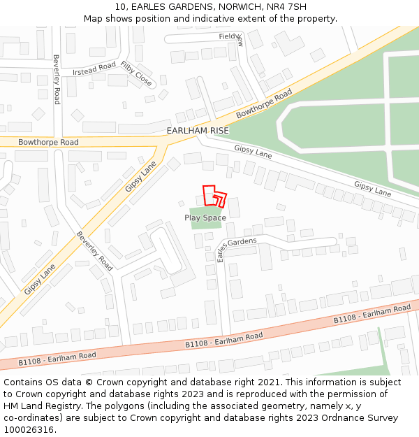 10, EARLES GARDENS, NORWICH, NR4 7SH: Location map and indicative extent of plot