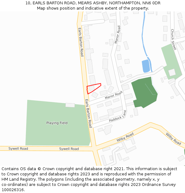 10, EARLS BARTON ROAD, MEARS ASHBY, NORTHAMPTON, NN6 0DR: Location map and indicative extent of plot