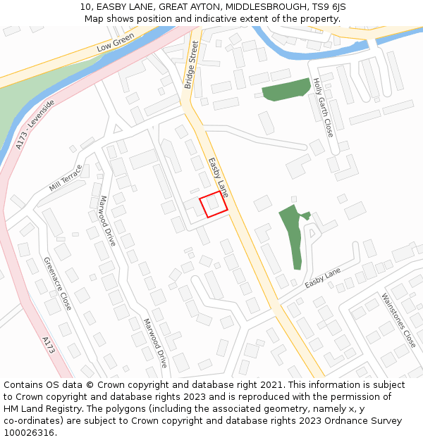 10, EASBY LANE, GREAT AYTON, MIDDLESBROUGH, TS9 6JS: Location map and indicative extent of plot