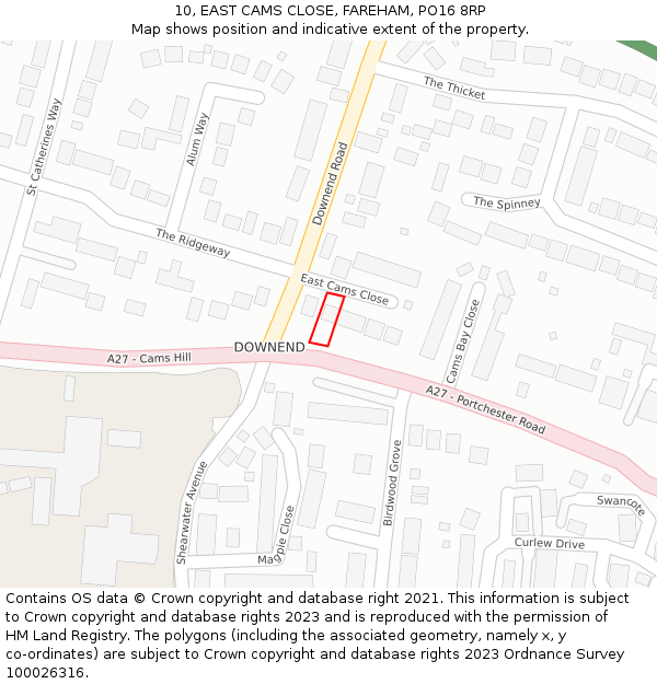 10, EAST CAMS CLOSE, FAREHAM, PO16 8RP: Location map and indicative extent of plot