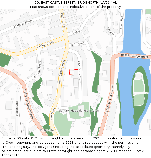 10, EAST CASTLE STREET, BRIDGNORTH, WV16 4AL: Location map and indicative extent of plot