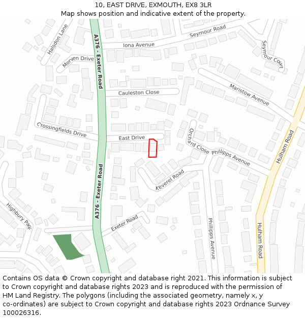 10, EAST DRIVE, EXMOUTH, EX8 3LR: Location map and indicative extent of plot