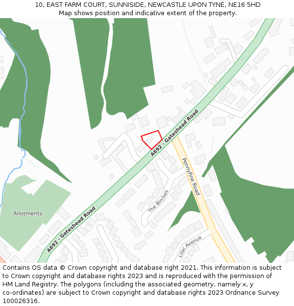 10, EAST FARM COURT, SUNNISIDE, NEWCASTLE UPON TYNE, NE16 5HD: Location map and indicative extent of plot