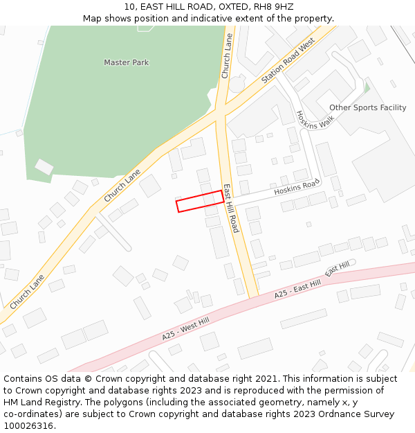 10, EAST HILL ROAD, OXTED, RH8 9HZ: Location map and indicative extent of plot