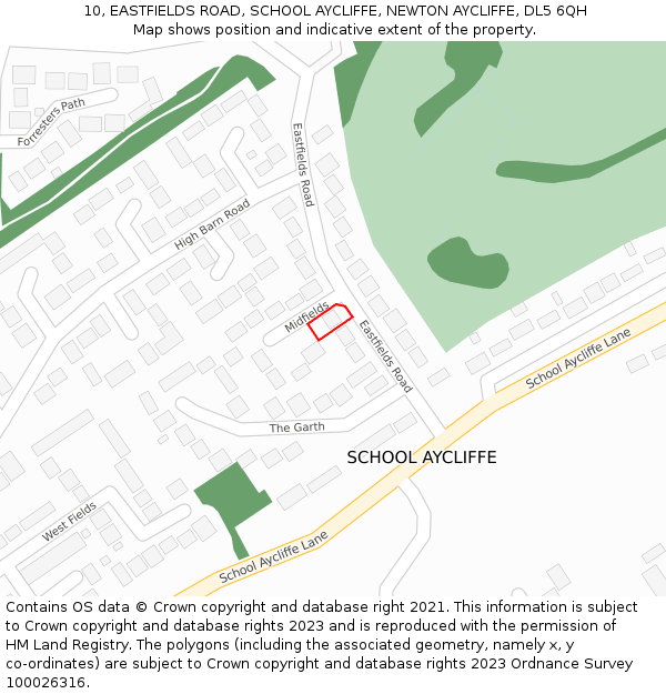 10, EASTFIELDS ROAD, SCHOOL AYCLIFFE, NEWTON AYCLIFFE, DL5 6QH: Location map and indicative extent of plot