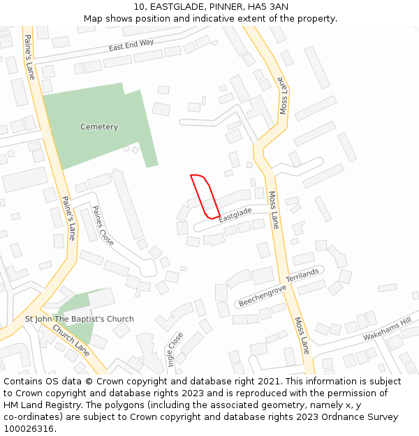 10, EASTGLADE, PINNER, HA5 3AN: Location map and indicative extent of plot