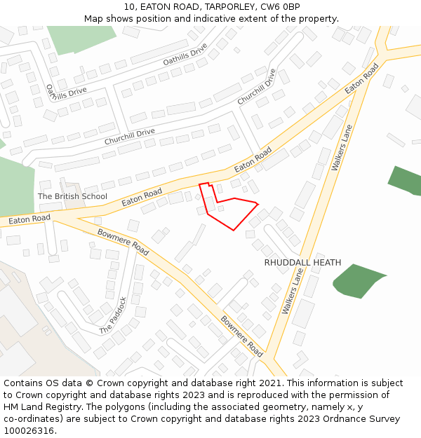 10, EATON ROAD, TARPORLEY, CW6 0BP: Location map and indicative extent of plot