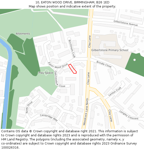 10, EATON WOOD DRIVE, BIRMINGHAM, B26 1ED: Location map and indicative extent of plot