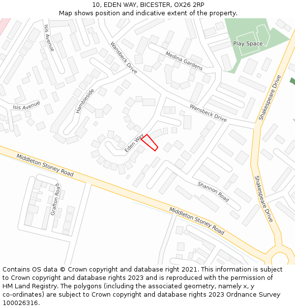 10, EDEN WAY, BICESTER, OX26 2RP: Location map and indicative extent of plot