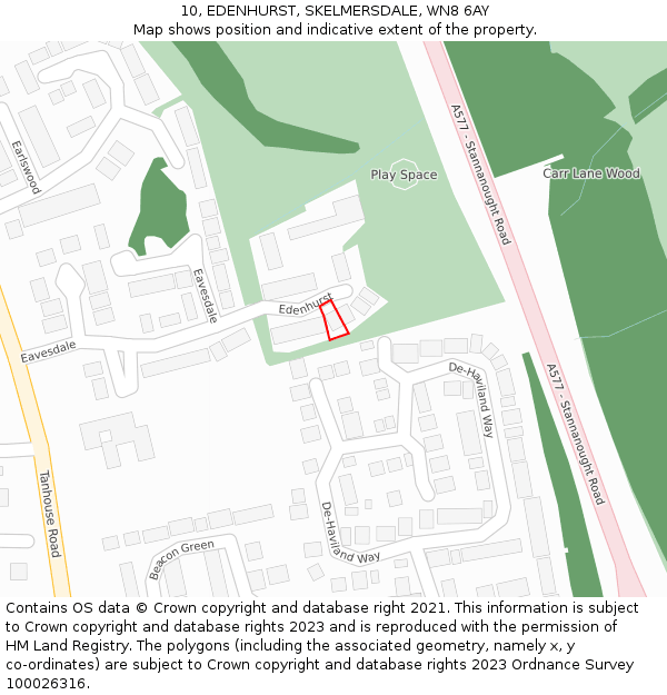10, EDENHURST, SKELMERSDALE, WN8 6AY: Location map and indicative extent of plot
