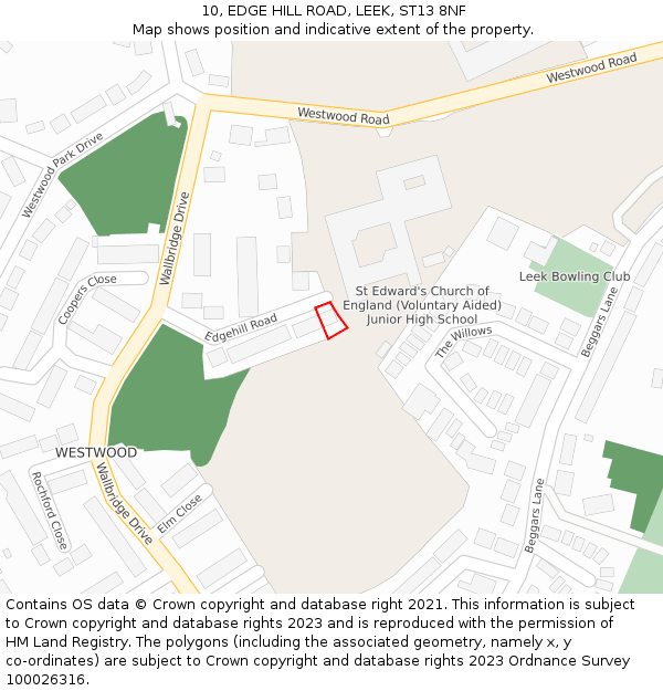 10, EDGE HILL ROAD, LEEK, ST13 8NF: Location map and indicative extent of plot