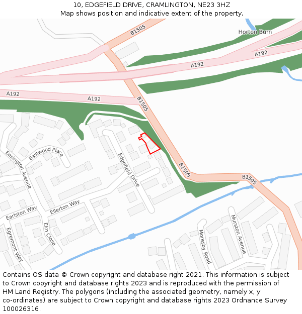 10, EDGEFIELD DRIVE, CRAMLINGTON, NE23 3HZ: Location map and indicative extent of plot