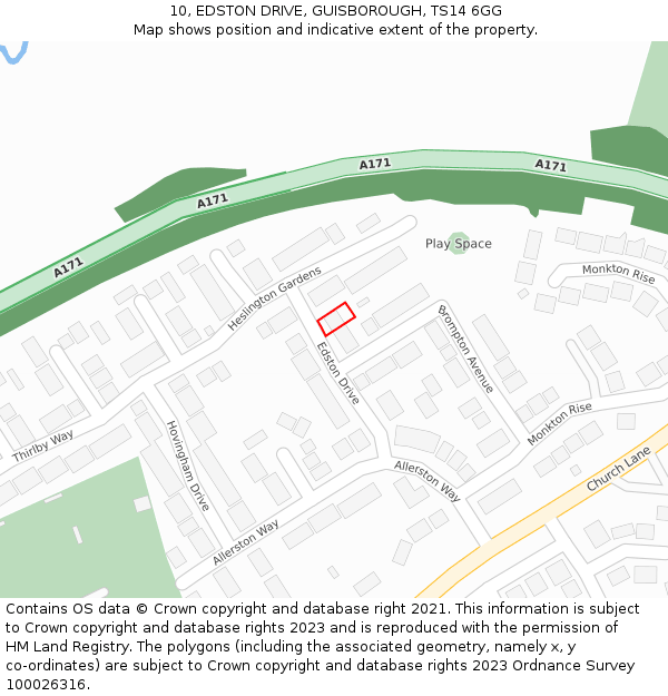 10, EDSTON DRIVE, GUISBOROUGH, TS14 6GG: Location map and indicative extent of plot