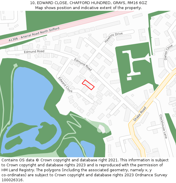 10, EDWARD CLOSE, CHAFFORD HUNDRED, GRAYS, RM16 6GZ: Location map and indicative extent of plot