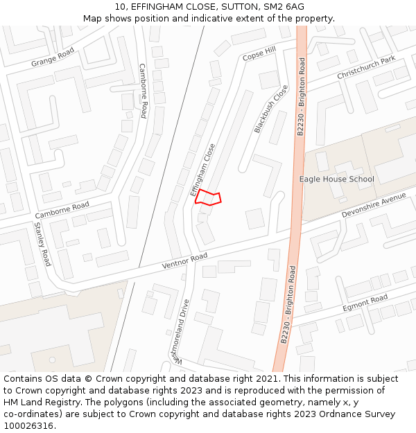 10, EFFINGHAM CLOSE, SUTTON, SM2 6AG: Location map and indicative extent of plot