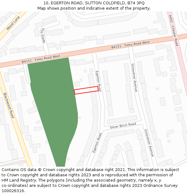 10, EGERTON ROAD, SUTTON COLDFIELD, B74 3PQ: Location map and indicative extent of plot