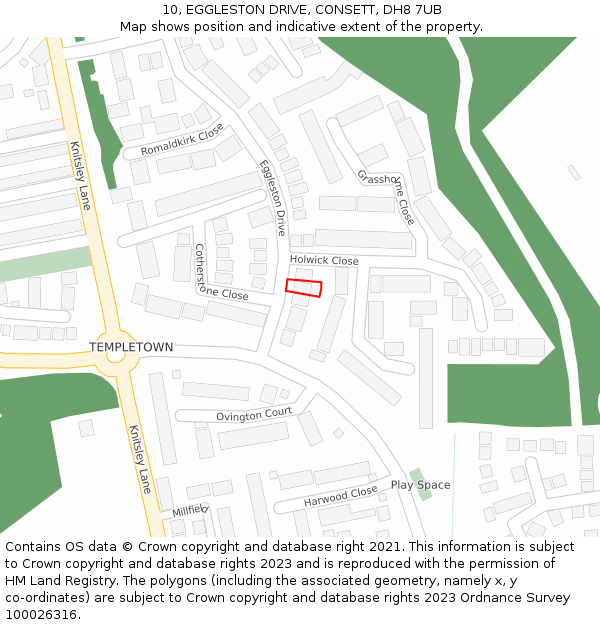 10, EGGLESTON DRIVE, CONSETT, DH8 7UB: Location map and indicative extent of plot