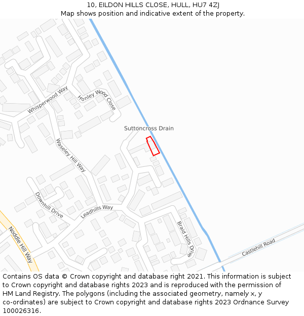 10, EILDON HILLS CLOSE, HULL, HU7 4ZJ: Location map and indicative extent of plot