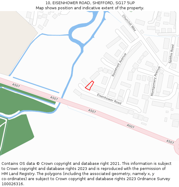 10, EISENHOWER ROAD, SHEFFORD, SG17 5UP: Location map and indicative extent of plot