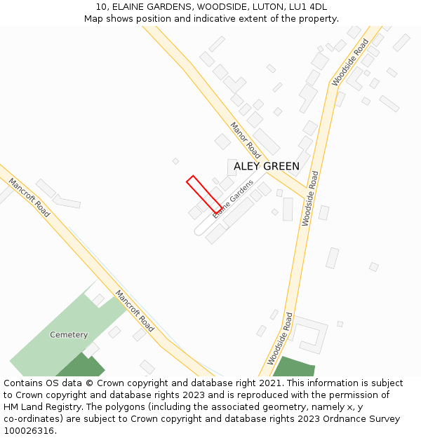 10, ELAINE GARDENS, WOODSIDE, LUTON, LU1 4DL: Location map and indicative extent of plot