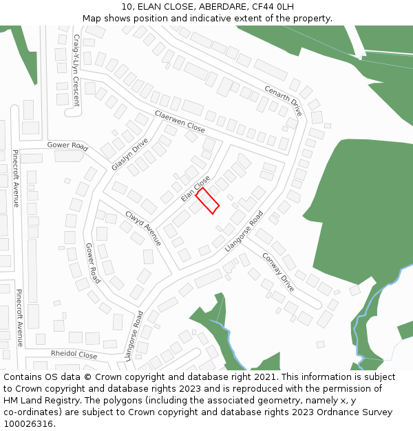 10, ELAN CLOSE, ABERDARE, CF44 0LH: Location map and indicative extent of plot