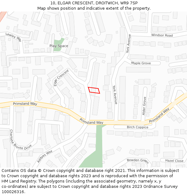 10, ELGAR CRESCENT, DROITWICH, WR9 7SP: Location map and indicative extent of plot