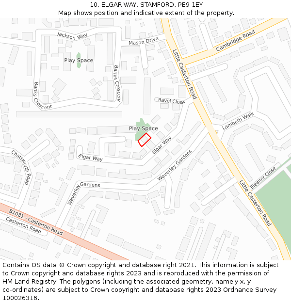 10, ELGAR WAY, STAMFORD, PE9 1EY: Location map and indicative extent of plot