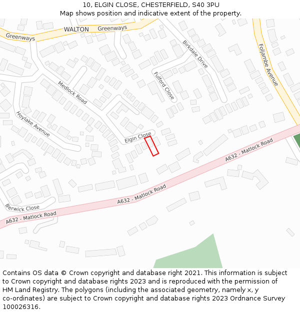 10, ELGIN CLOSE, CHESTERFIELD, S40 3PU: Location map and indicative extent of plot
