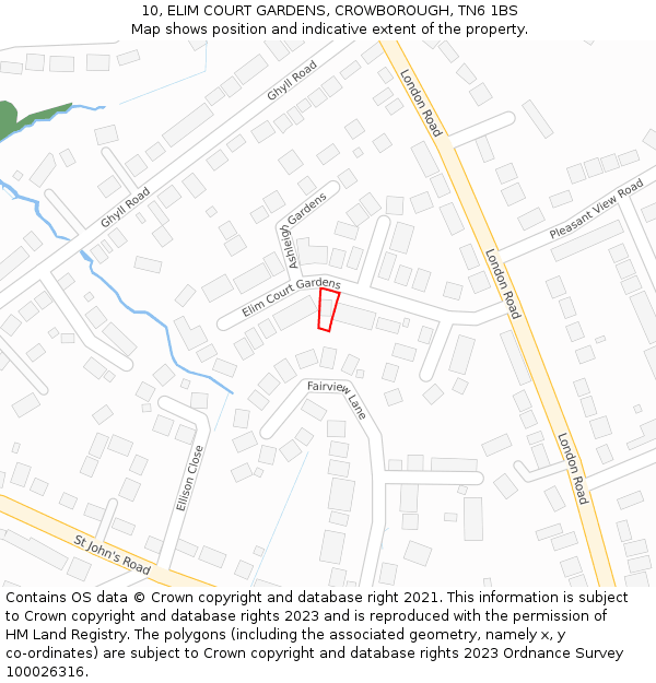 10, ELIM COURT GARDENS, CROWBOROUGH, TN6 1BS: Location map and indicative extent of plot