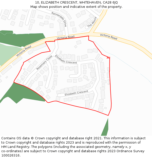 10, ELIZABETH CRESCENT, WHITEHAVEN, CA28 6JQ: Location map and indicative extent of plot
