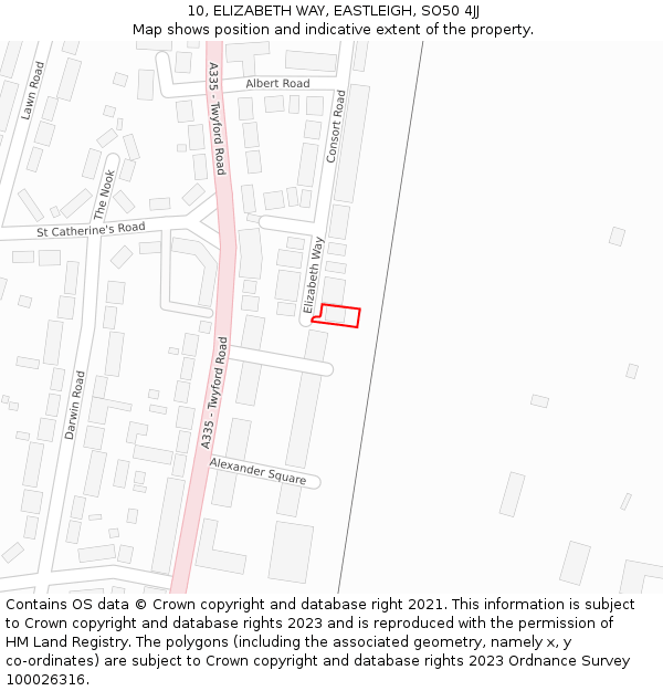 10, ELIZABETH WAY, EASTLEIGH, SO50 4JJ: Location map and indicative extent of plot