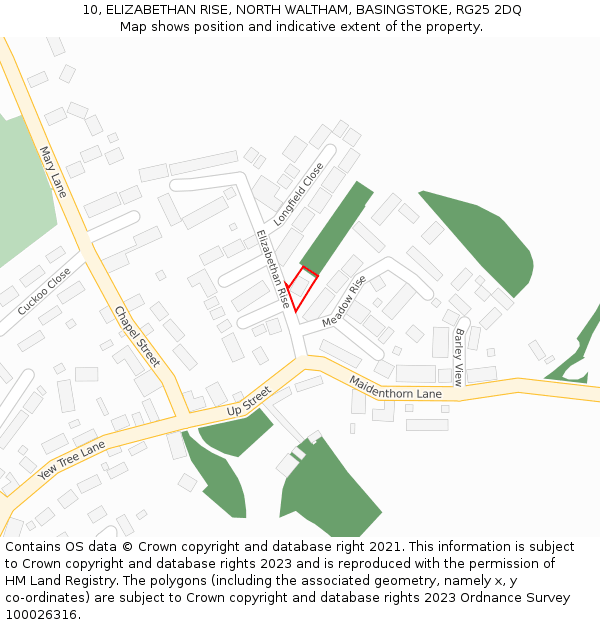 10, ELIZABETHAN RISE, NORTH WALTHAM, BASINGSTOKE, RG25 2DQ: Location map and indicative extent of plot