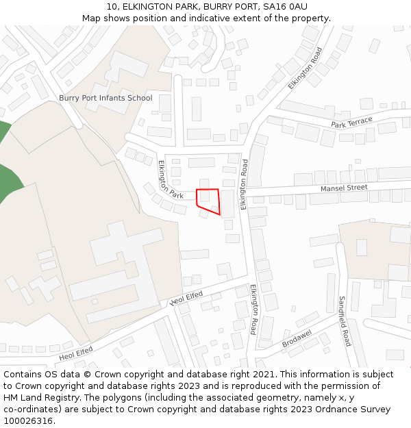 10, ELKINGTON PARK, BURRY PORT, SA16 0AU: Location map and indicative extent of plot