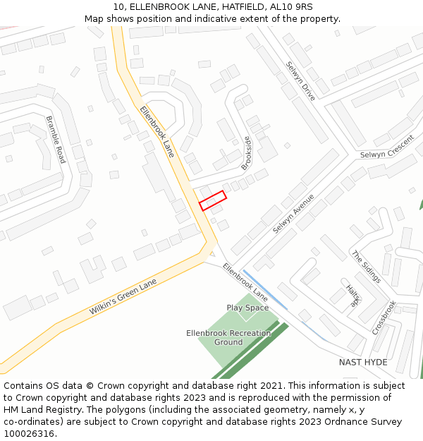 10, ELLENBROOK LANE, HATFIELD, AL10 9RS: Location map and indicative extent of plot