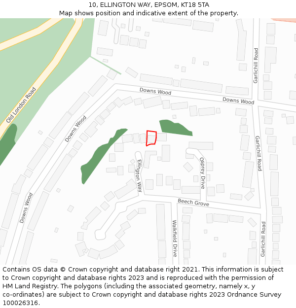 10, ELLINGTON WAY, EPSOM, KT18 5TA: Location map and indicative extent of plot