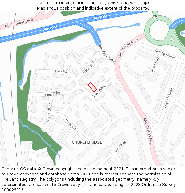 10, ELLIOT DRIVE, CHURCHBRIDGE, CANNOCK, WS11 8JQ: Location map and indicative extent of plot