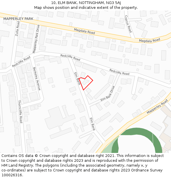 10, ELM BANK, NOTTINGHAM, NG3 5AJ: Location map and indicative extent of plot