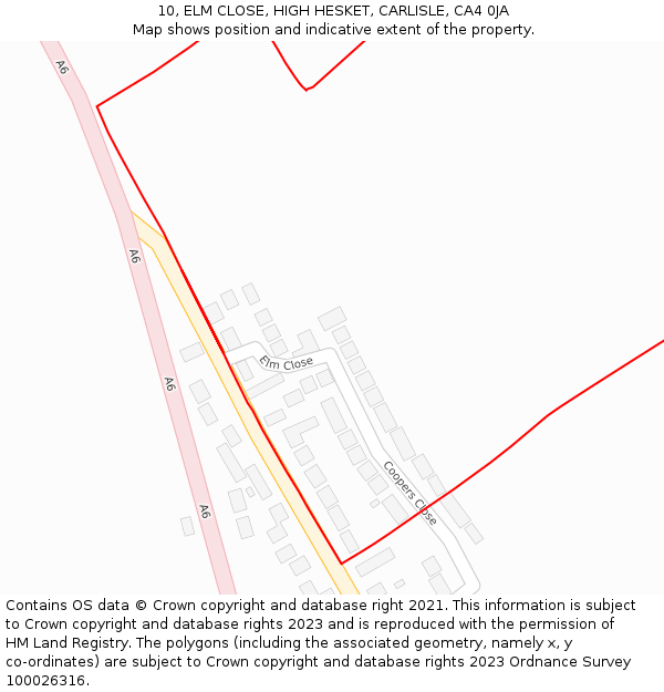 10, ELM CLOSE, HIGH HESKET, CARLISLE, CA4 0JA: Location map and indicative extent of plot