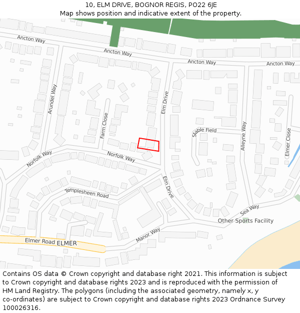 10, ELM DRIVE, BOGNOR REGIS, PO22 6JE: Location map and indicative extent of plot