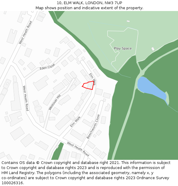 10, ELM WALK, LONDON, NW3 7UP: Location map and indicative extent of plot