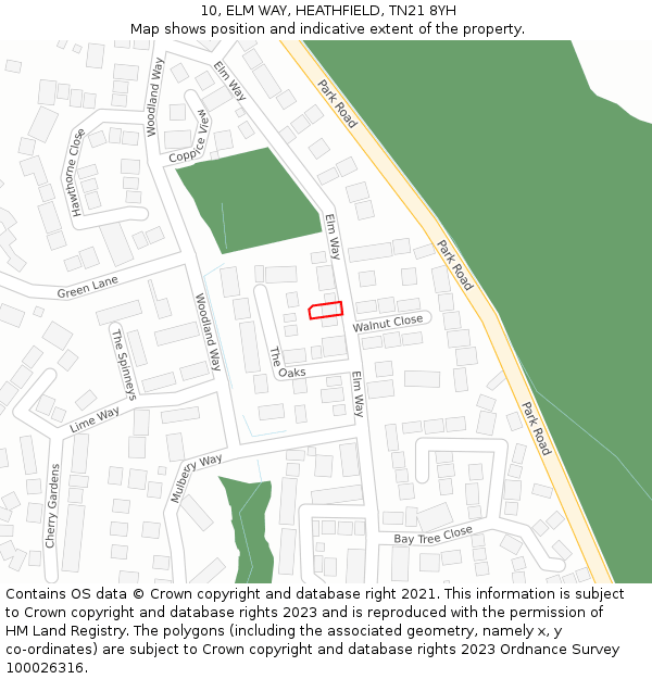 10, ELM WAY, HEATHFIELD, TN21 8YH: Location map and indicative extent of plot