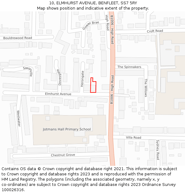 10, ELMHURST AVENUE, BENFLEET, SS7 5RY: Location map and indicative extent of plot