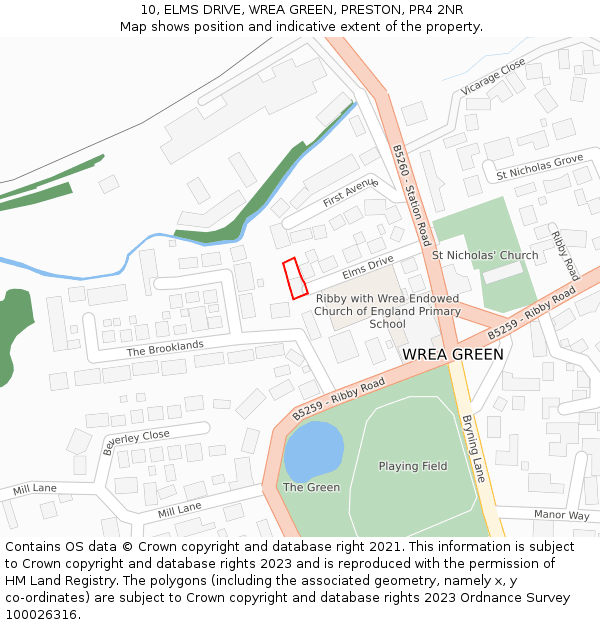 10, ELMS DRIVE, WREA GREEN, PRESTON, PR4 2NR: Location map and indicative extent of plot