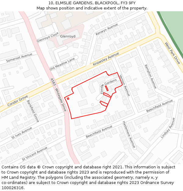 10, ELMSLIE GARDENS, BLACKPOOL, FY3 9FY: Location map and indicative extent of plot