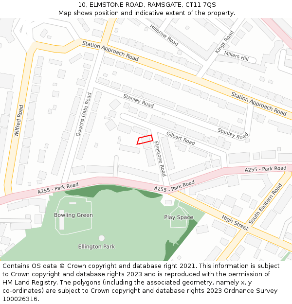 10, ELMSTONE ROAD, RAMSGATE, CT11 7QS: Location map and indicative extent of plot