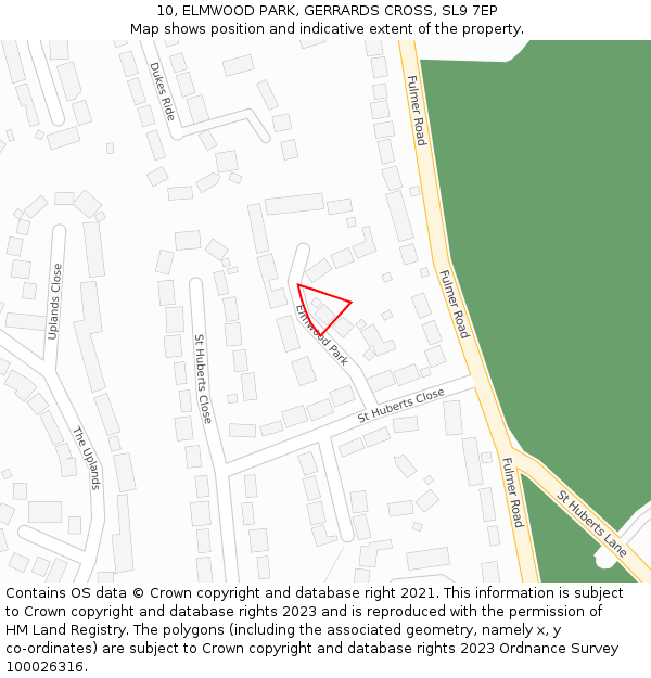 10, ELMWOOD PARK, GERRARDS CROSS, SL9 7EP: Location map and indicative extent of plot