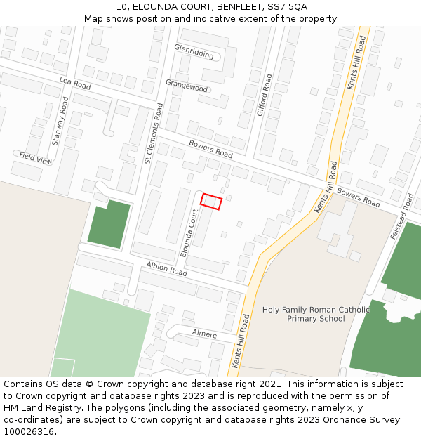 10, ELOUNDA COURT, BENFLEET, SS7 5QA: Location map and indicative extent of plot